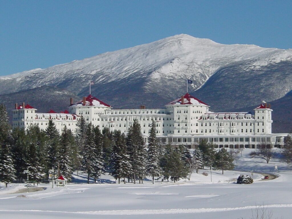 Snow Clad Mountain And Hotel